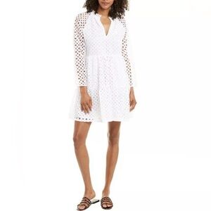 J. Crew Tiered White Eyelet Lace Long Sleeve Dress